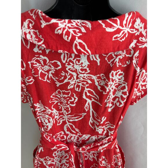 Free People Linen Red Floral Dress Size 6 Button Front Cottagecore Prairie Cute - Picture 6 of 11